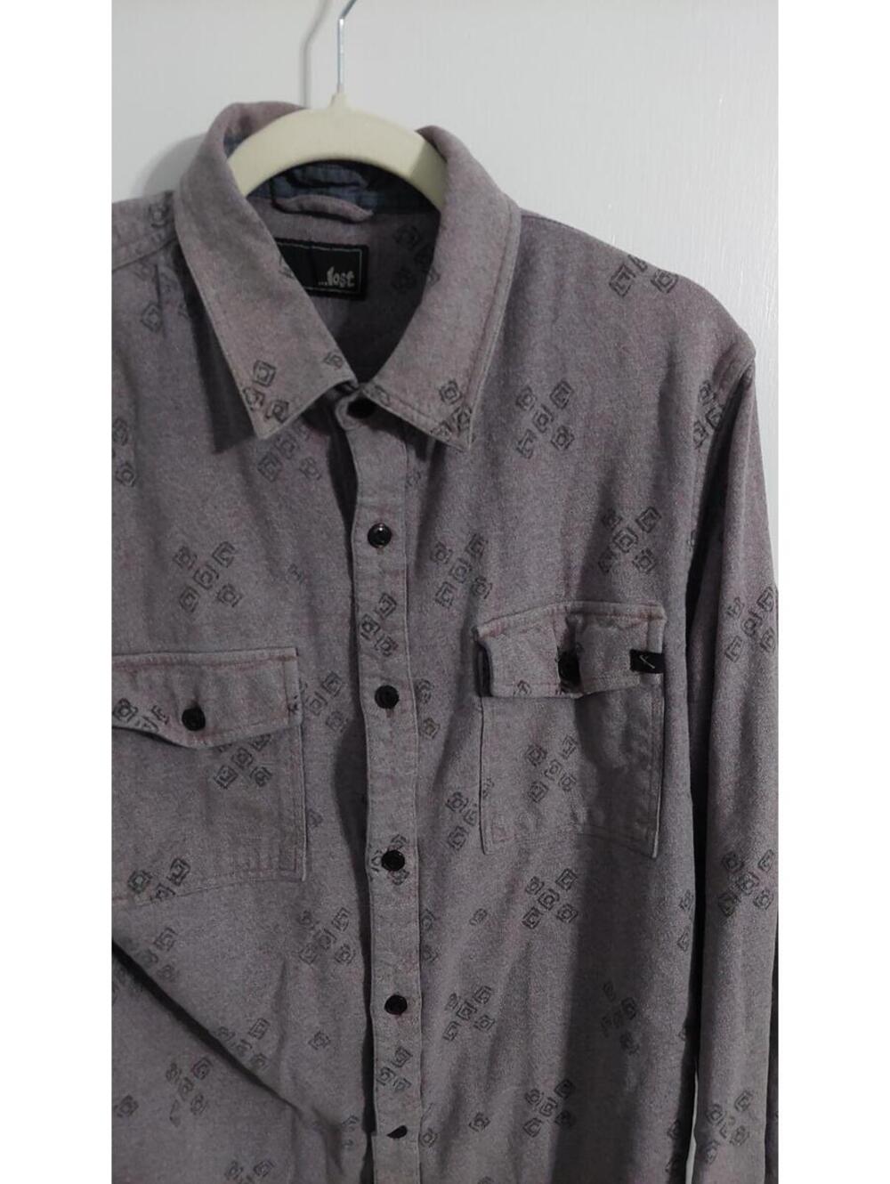 Lost Men's Gray Patterned Long Sleeve Button-Up Shirt Size M